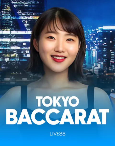 Tavolo Tokyo Baccarat con croupier, luce blu e ornamenti d’oro di ThorFortune